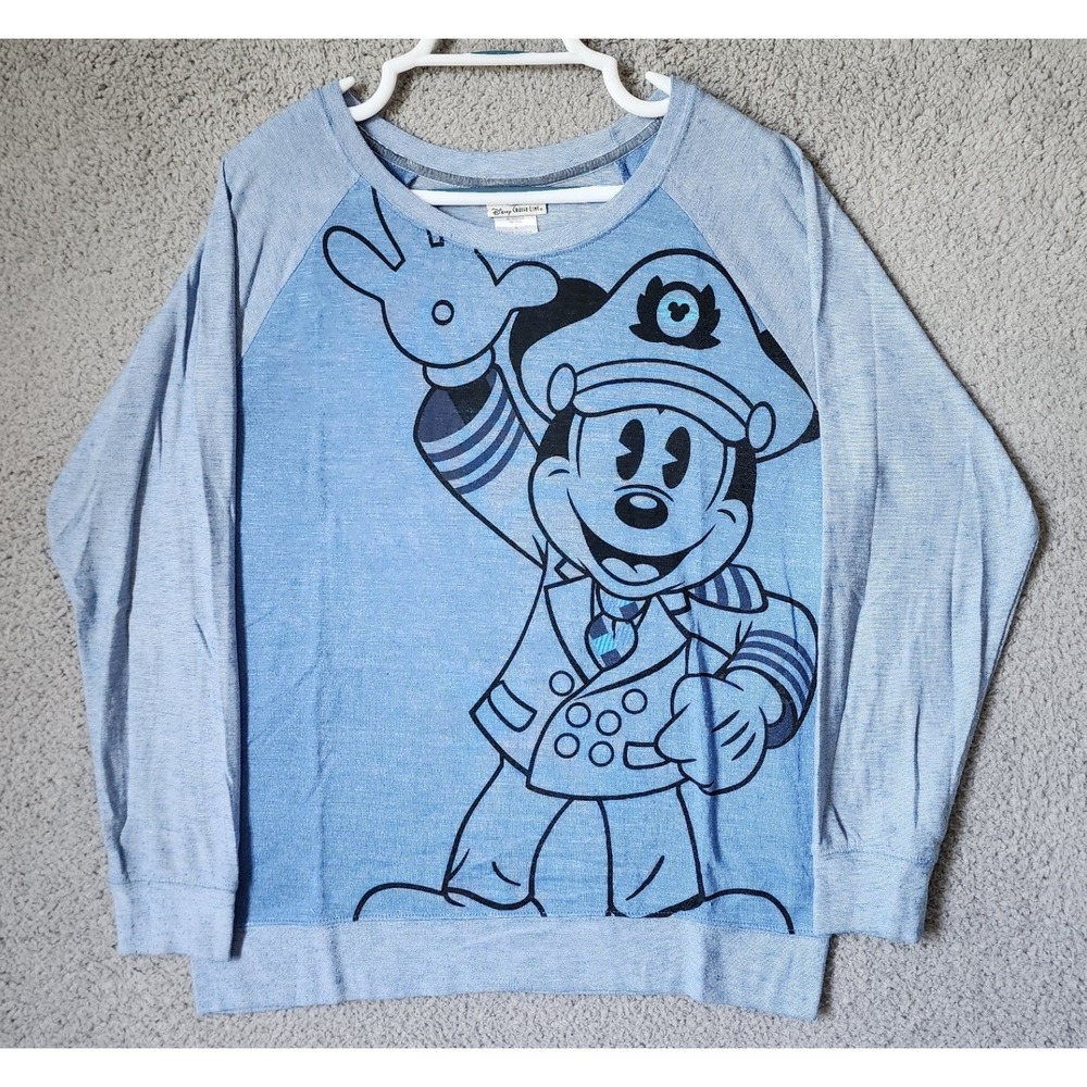 Disney Cruise Line Shirt Size Large Blue Captain Mickey Mouse Long Sleeve Raglan